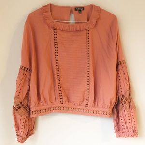 TOPSHOP Coral Embroidered Ballon Sleeve Top